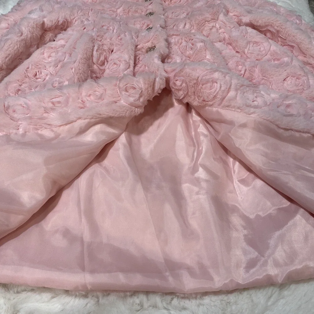 Blueberry Boulevard Girls Pink Faux Fur Rosette Coat Size 6‎ MCB35177